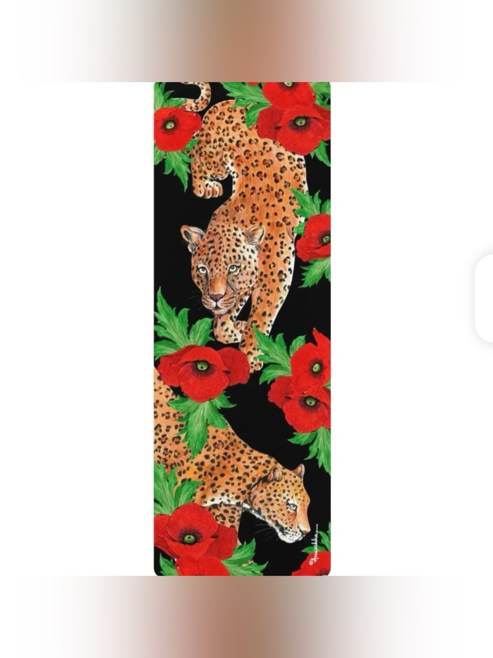 Anushka New with tags Leopard & Red Poppy Scarf - Bold Black Background